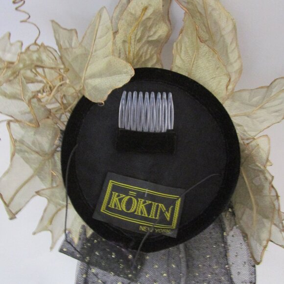 Bronze Gold Leaf Fascinator Whimsy Hat Cocktail Party Sheer Gold Dot Tulle - Picture 8 of 8